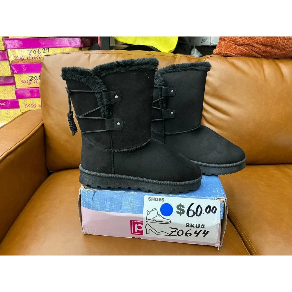 Pop Melodius Winter Boots Womens 7 Black Faux Fur Suede Sidelace
